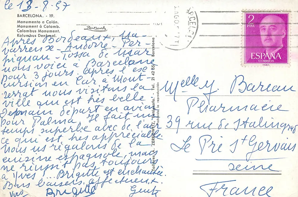 Monument à Colón — Colonne de Colomb à Barcelone — éditeur ZERKOWITZ, n° 21.42.653 - Verso