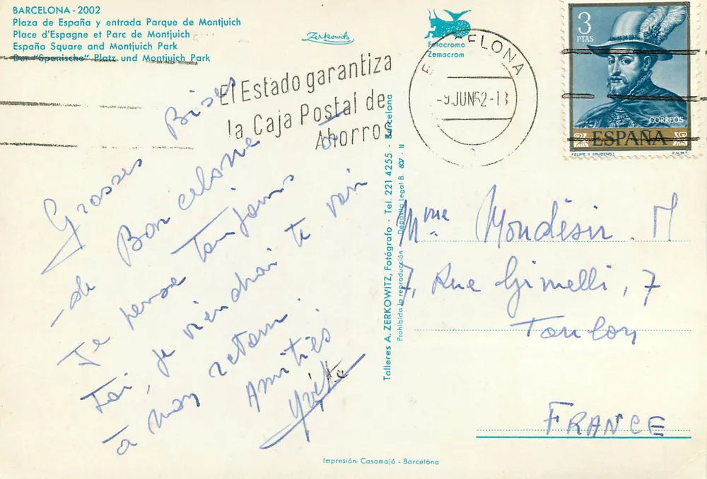 Plaza de España et Parc de Montjuïch — Barcelona — éditeur Zerkowitz, n° 221 4255 - Verso