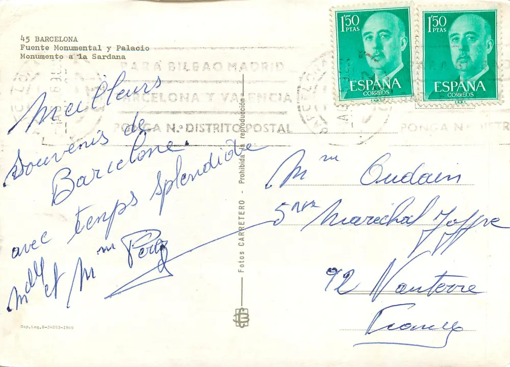 Barcelona — Nationalpalast und monumentale Fontäne — Verlag: Fotos Postales - Rückseite