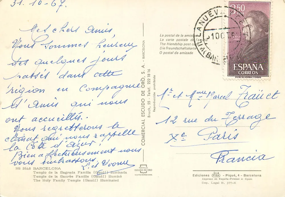 Templo da Sagrada Família — iluminado — Editor ESCUDO DE ORO, n° 2648 - Verso
