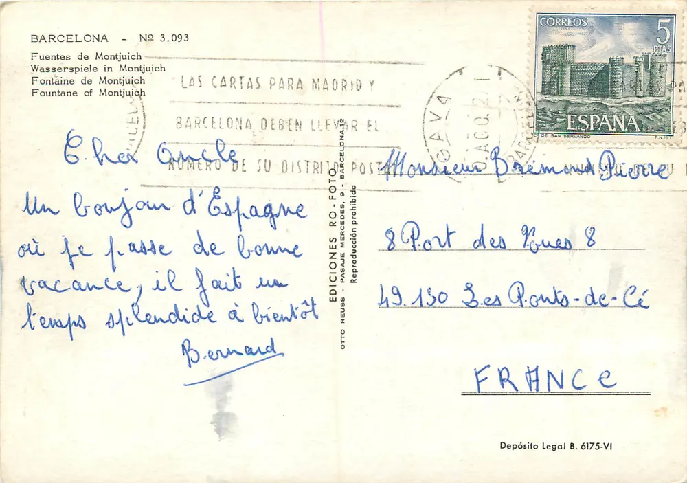 Fuentes de Montjuich — Recuerdo de Barcelona — Éditions Reus - Verso