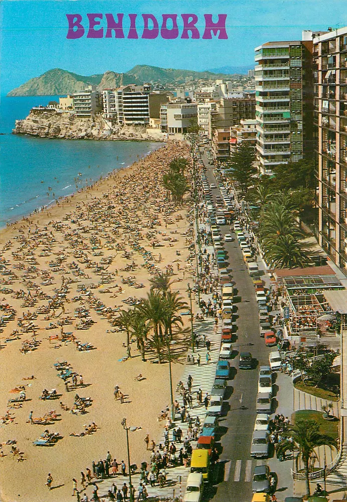 Benidorm — lotniczy widok plaży i miasta — Wydawca: Postales Galiana, nr 98 - Awers