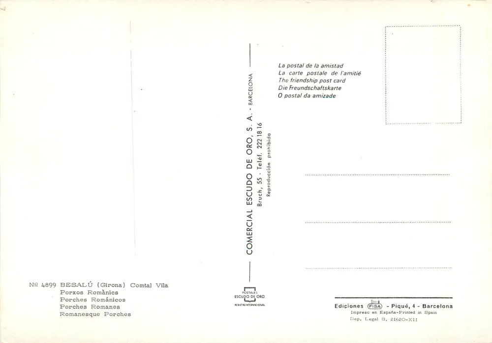Portici Romani — BESALÚ (Girona) — Villa Comtale — Editore ESCUDO DE ORO, n° 4899 - Verso