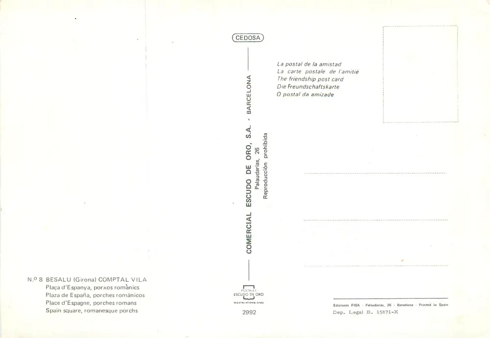 Plaça d'Espanya, romanische Portale — Besalú — Verlag ESCUDO DE ORO, S.A., n° 8 - Rückseite