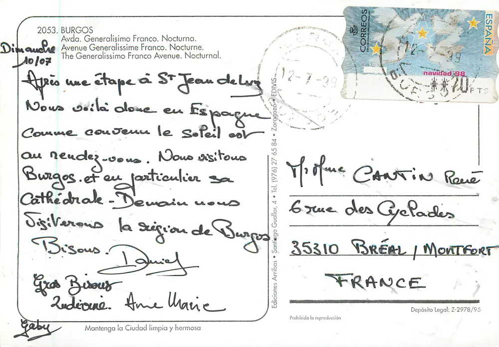 Burgos — Cathédrale illuminée la nuit — Éditions Arribas, n° 2053 - Verso