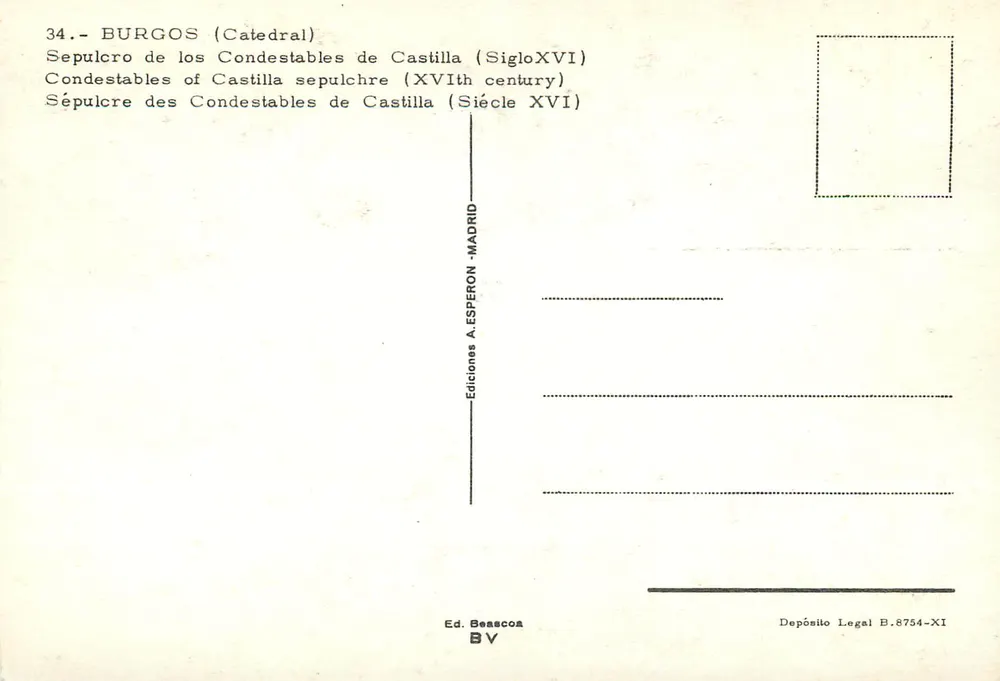 Grab der Castilischen Constablen — Ed. Beaecoa, Nr. 34 - Rückseite