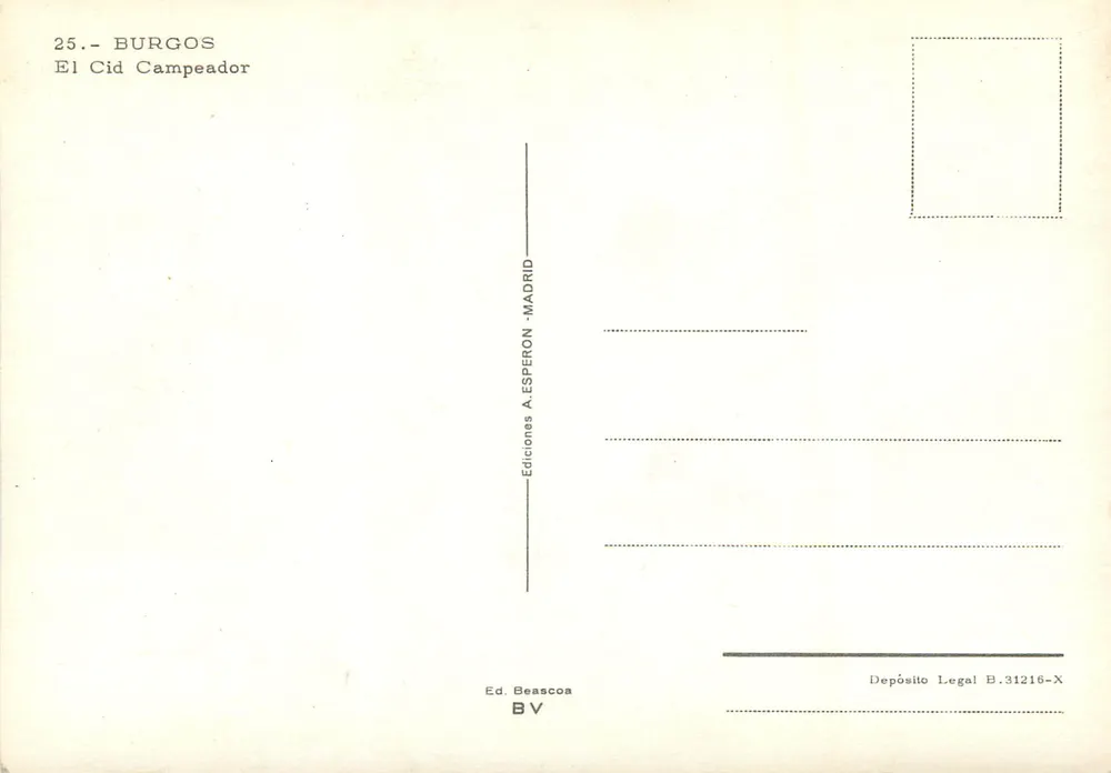 Burgos — Equestrian Statue of the Cid Campeador — Éditions A. Esperon, Madrid - Back