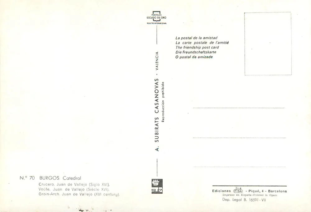 Burgos - Kathedrale — Crucero Juan de Vallejo (16. Jahrhundert) — Éditions FISA, Serie Nr. 70 - Rückseite