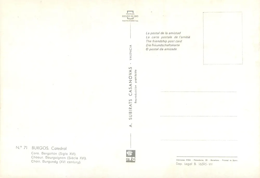 Chœur de la cathédrale de Burgos — Siècle XVI — Éditions FISA, Barcelone - Verso