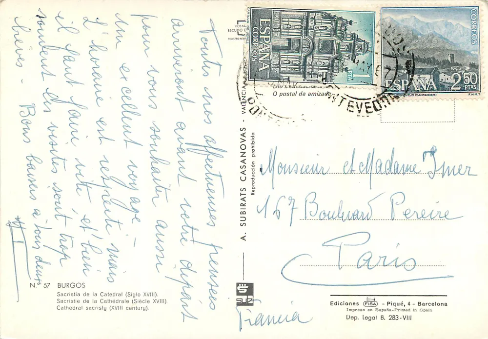 Burgos - Sacristie de la Cathédrale (Siècle XVIII) — Éditions FISA, N° 57 - Verso