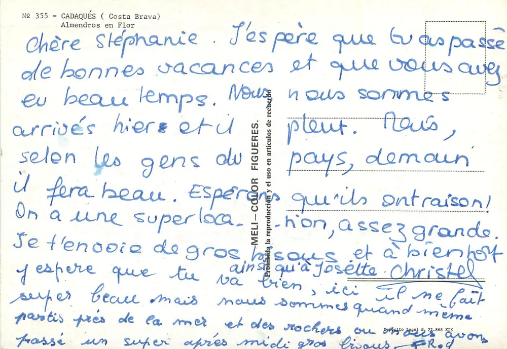 कैडाक्वेस (कोस्टा ब्रावा) — अलमेंड्रोस इन फ्लोर — MELI-COLOR FIGUERES, संख्या 355 - पीछे