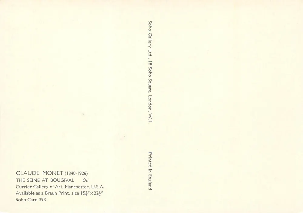 Die Seine in Bougival — Claude Monet — Soho Card 393 - Rückseite
