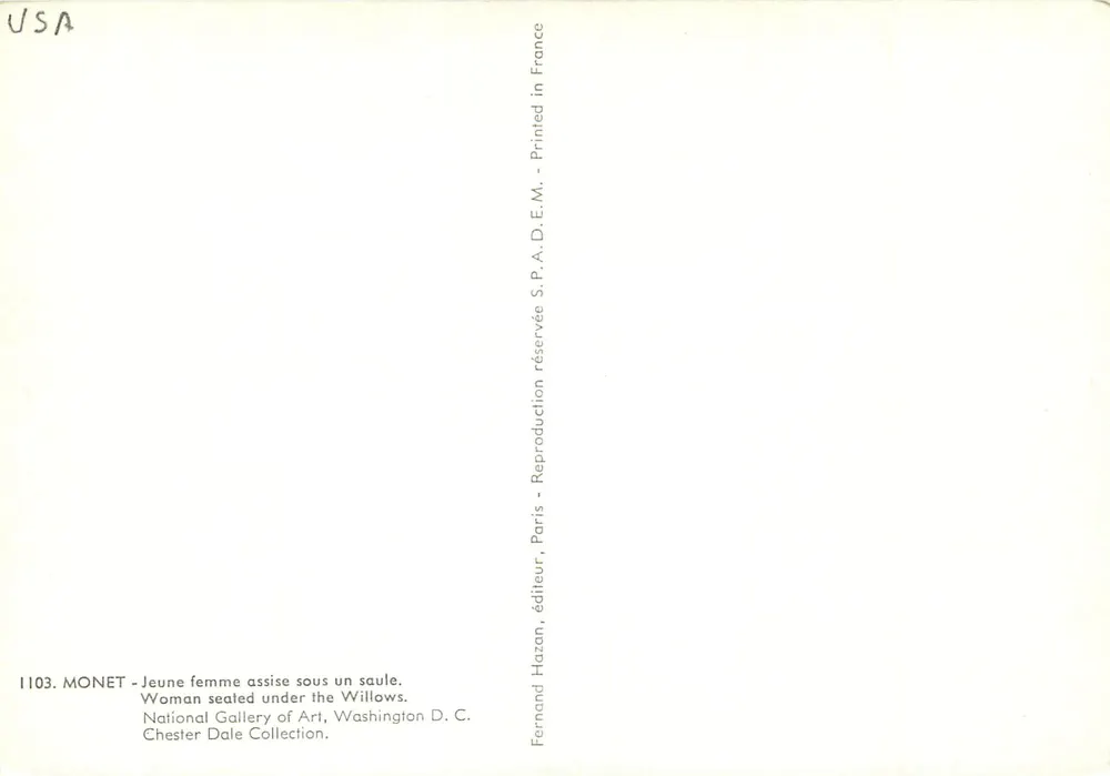Junge Frau, die unter einem Weidenbaum sitzt — Reproduktion — Verlag Hazan, n°1103 - Rückseite