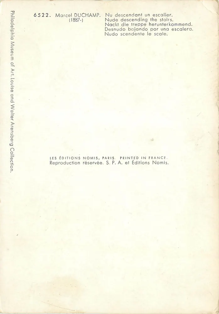 Naakt figuur dat een trap afdaalt — Marcel Duchamp (1887-) — Éditions Nomis, Parijs - Achterkant