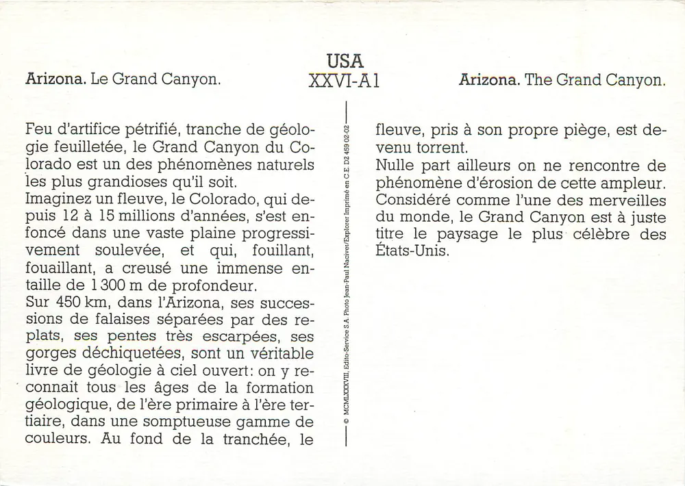 Arizona. Le Grand Canyon — USA XXVI-A1 — Édito-Service S.A. - Verso