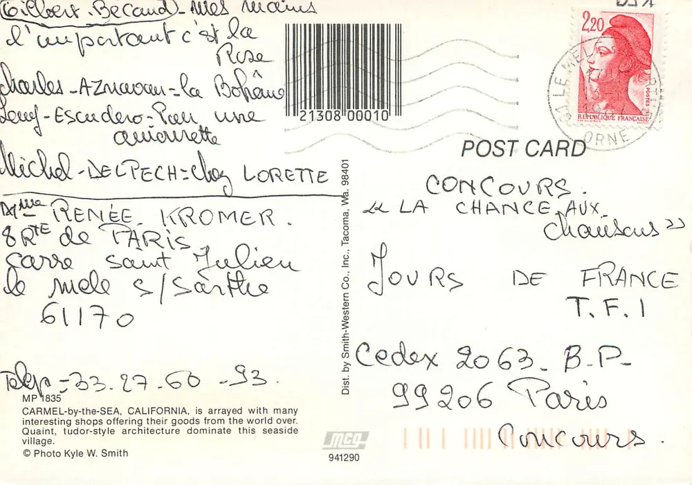 Carmel by the Sea — vila costeira — editor Smith-Western Co., Inc. n° 941290 - Verso