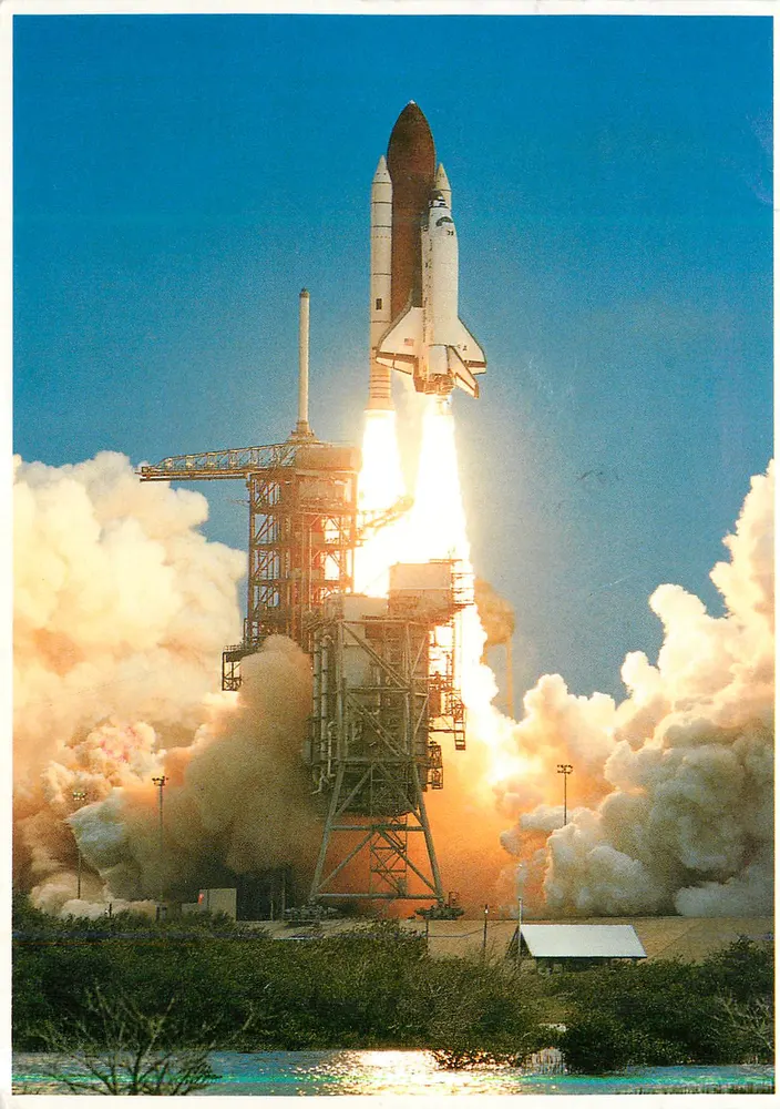 Odlot Space Shuttle — Centrum Kosmiczne Kennedy, Floryda — Kolekcja Kosmiczna NASA, wydanie Impact #10719 - Awers