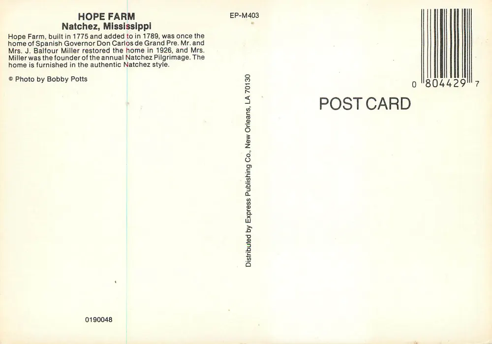 Hope Farm — Natchez, Mississippi — Express Publishing Co. - Achterkant