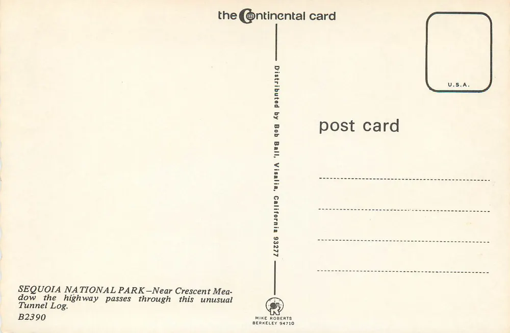 Túnel Log — Parque Nacional Sequoia — a carta continental - Verso