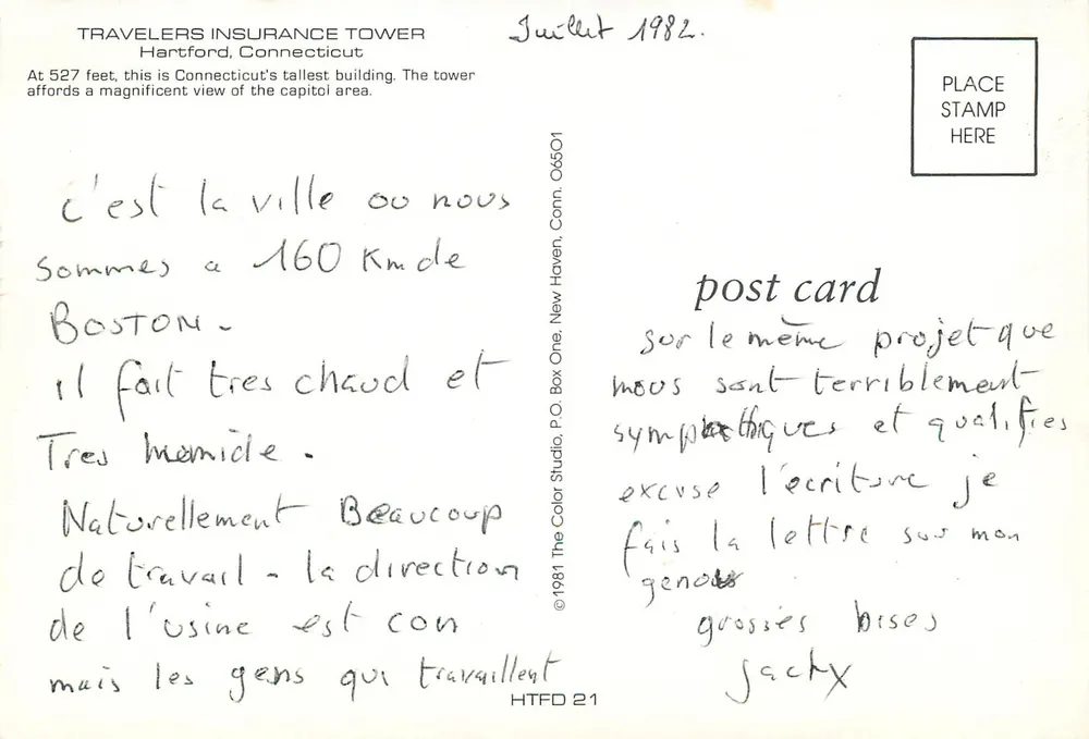 Tour des Assurances Travelers — Hartford, Connecticut — The Color Studio, n° HTFD 21 - Rückseite