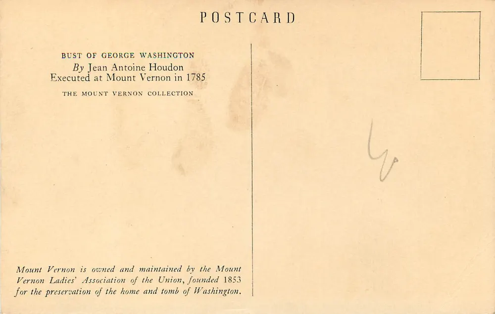 Porträt von George Washington — von Jean Antoine Houdon, 1785 — M.V.L.A. - Rückseite