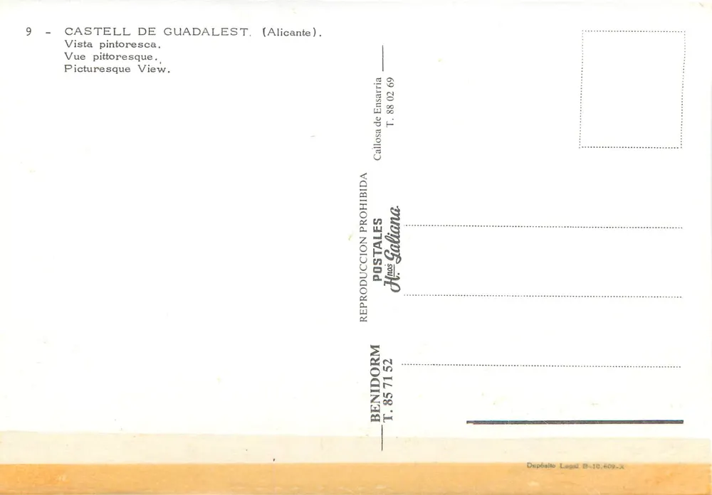 Guadalest — malerische Ansicht des Schlosses — Verlag Hnos. Gallana, Serie 9 - Rückseite