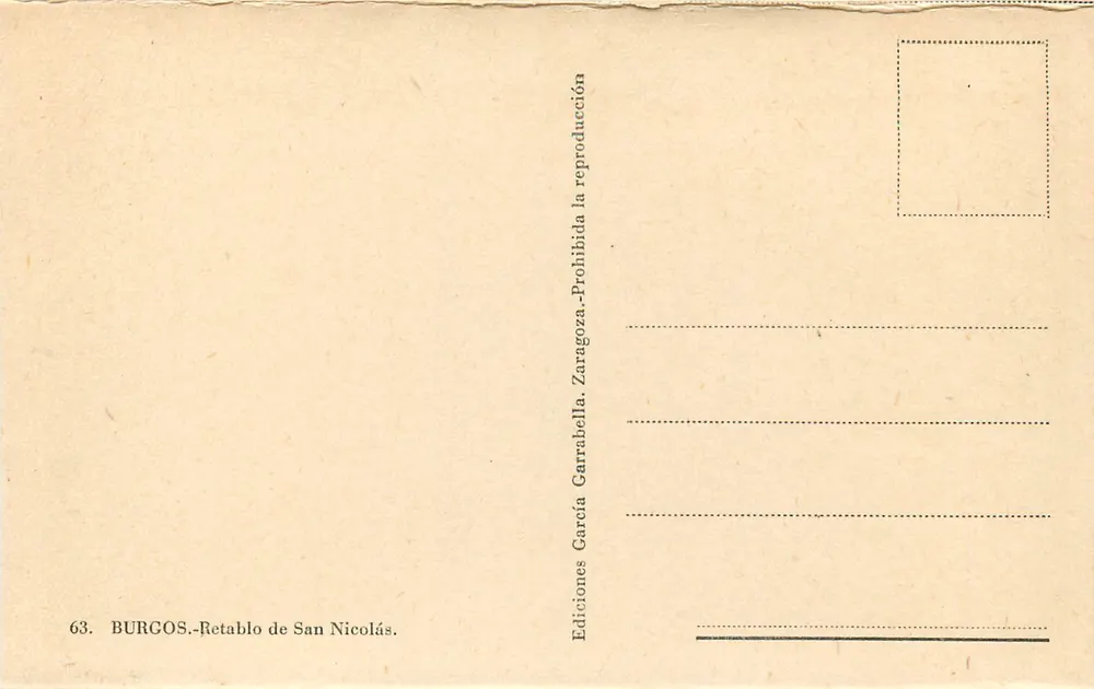 Burgos - Retábulo de San Nicolás — Éd. Ediciones García Carrabellá, n° 63 - Verso