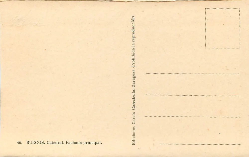 Burgos - Catedral. Fachada principal — Edições García Garrabella, n°46 - Verso