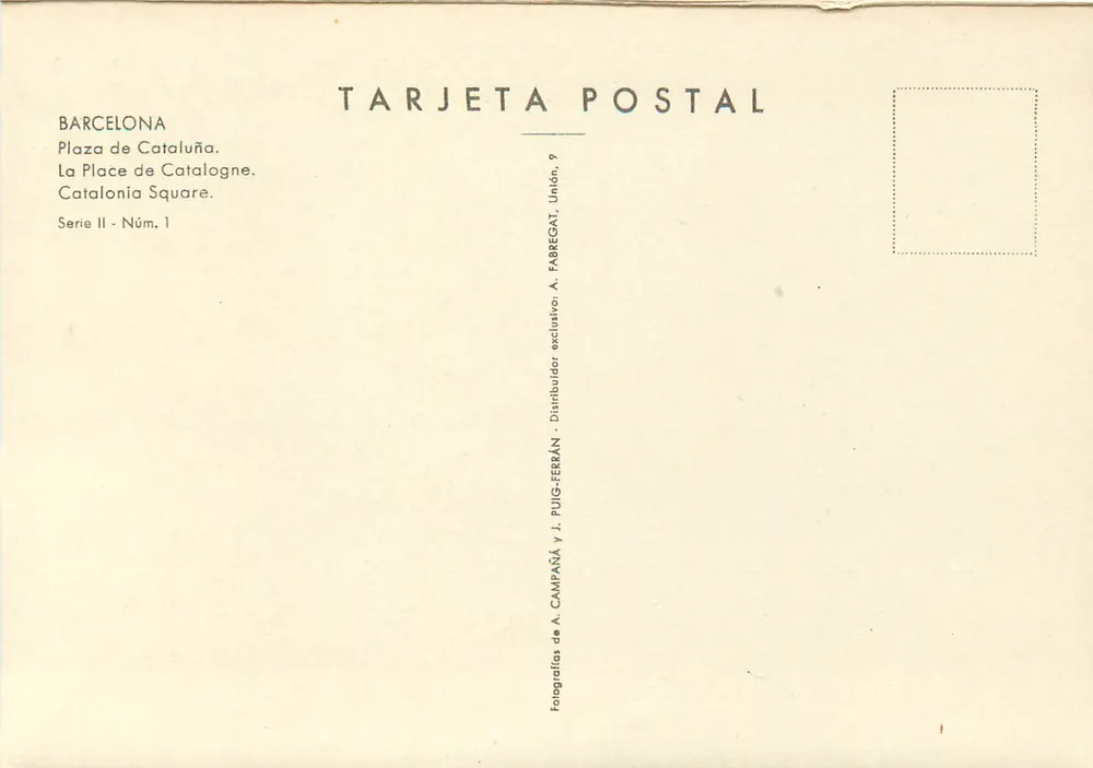 Plaza de Cataluña — Barcelona — editor A. Fabregat, série II n°1 - Verso