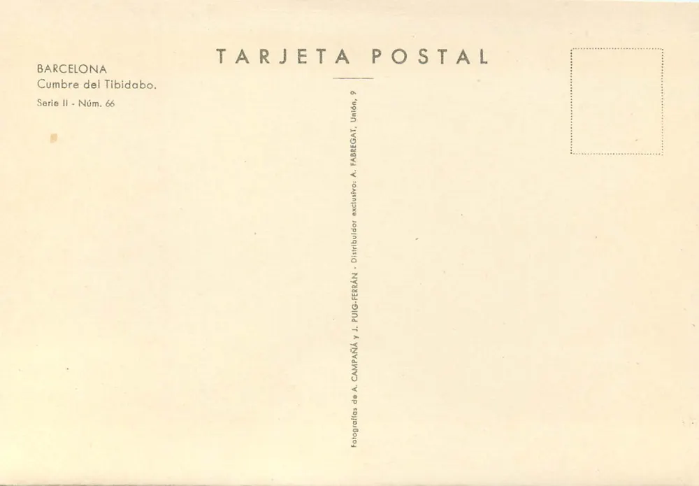 Cumbre del Tibidabo — vista do funicular e das instalações — A. Fabregat, série II n°66 - Verso