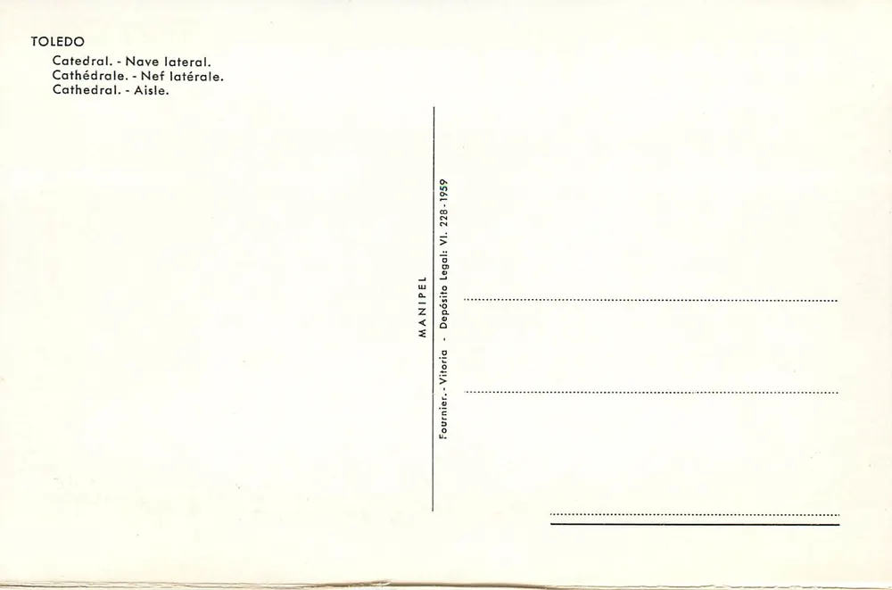 Toledo — Catedral — Nef lateral — MANIPEL Depósito Legal VI. 228-1959 - Verso