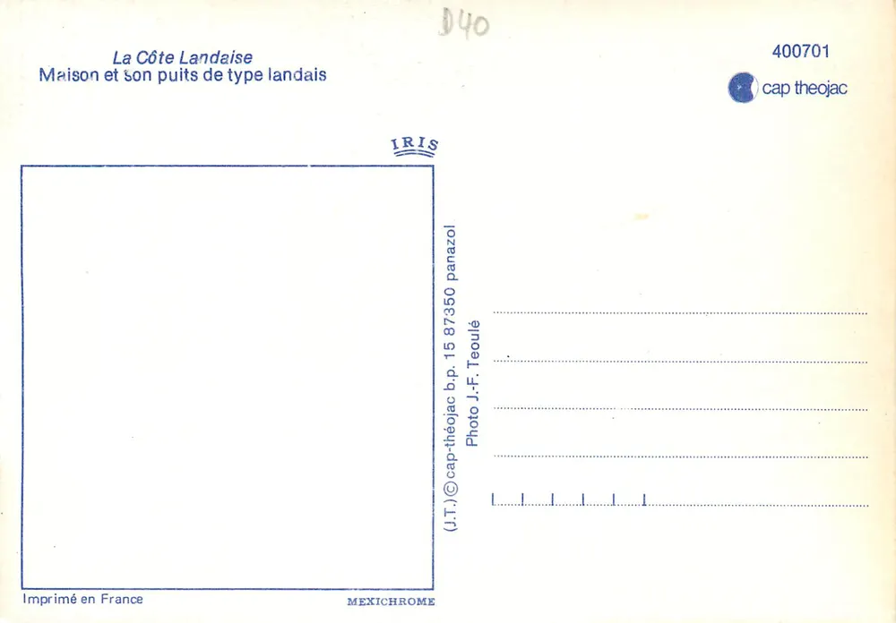 A Costa Landaise — Casa e seu poço do tipo landais — IRIS, n° 400701 - Verso