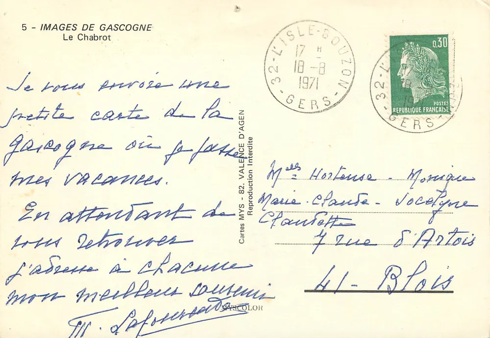 Um homem degustando uma refeição perto de uma lareira — Imagens de Gascogne, Le Chabrot, n°5 - Verso