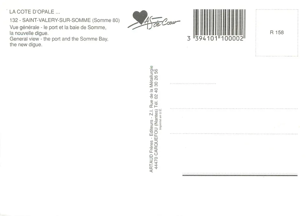 St-Valery-sur-Somme — ogólne widok portu i zatoki — wydawca ARTAUD Frères, nr R 158 - Rewers