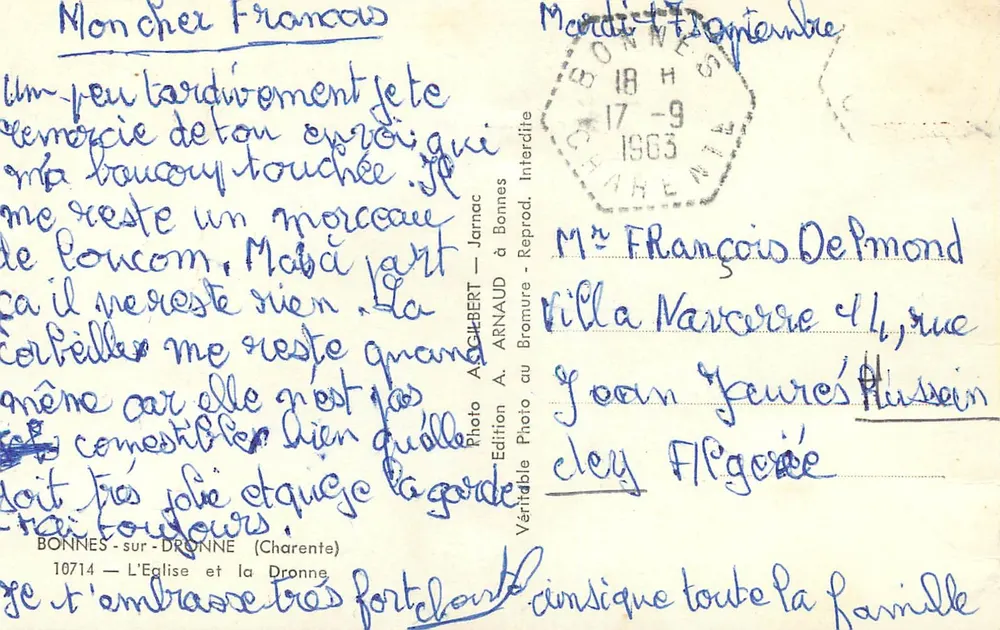 Igreja de Bonnes-sur-Dronne — Charente — Edição A. ARNAUD em Bonnac - Verso