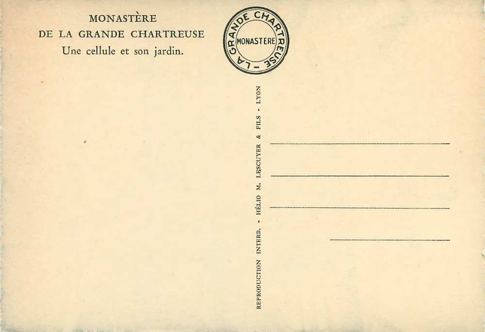 Kloster der Grande Chartreuse — Eine Zelle und ihr Garten — Verlag Hélo M. Lascuyer & Fils, Lyon - Rückseite