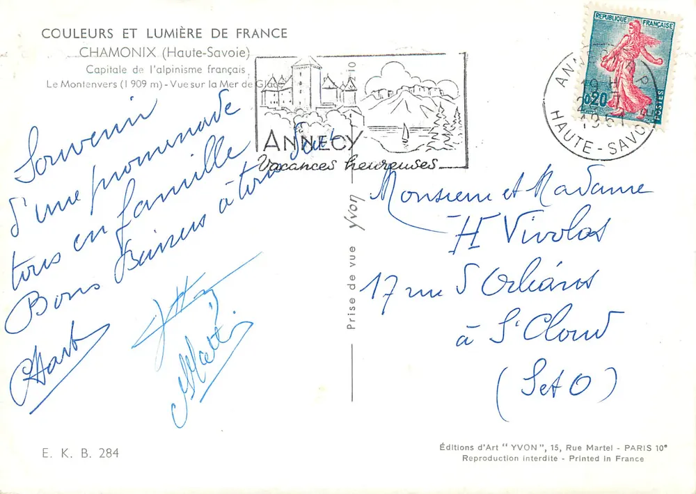 Montenvers (1909 m) — Ansicht der Mer de Glace — Éditions d'Art YVON, n° E.K.B.284 - Rückseite