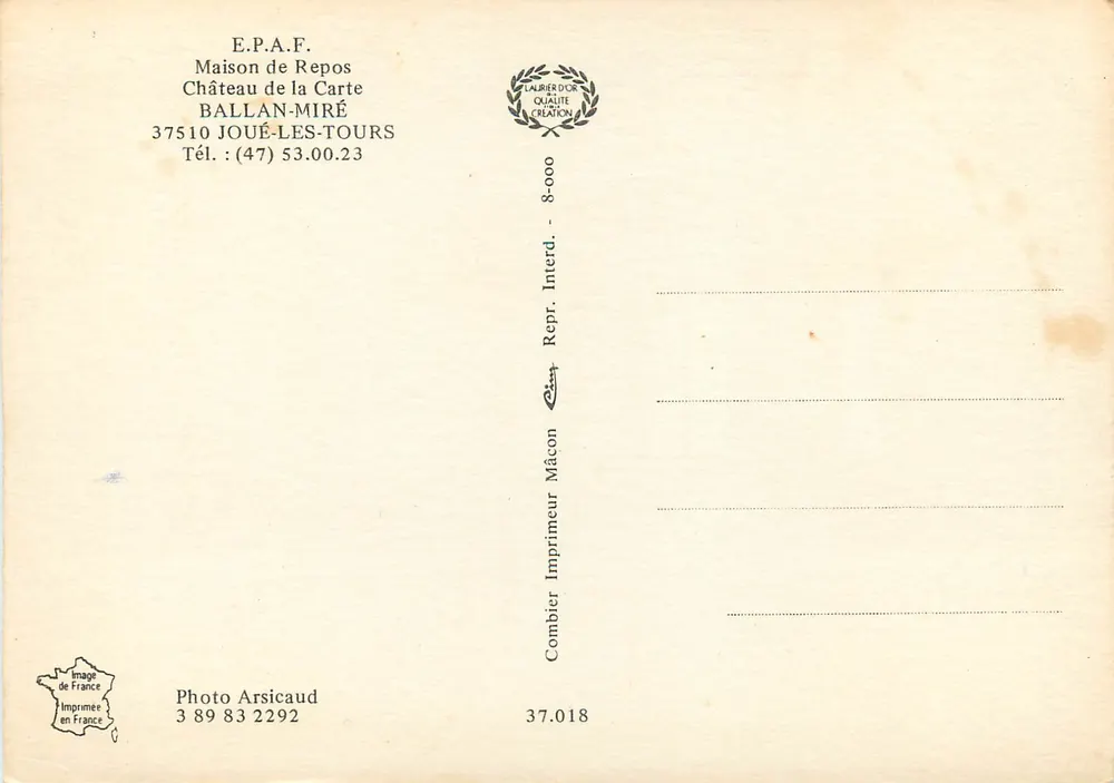 Innenraum eines Schlosses — goldener Dekor und Decke mit Kronleuchter — Verleger E.P.A.F. n°37.018 - Rückseite