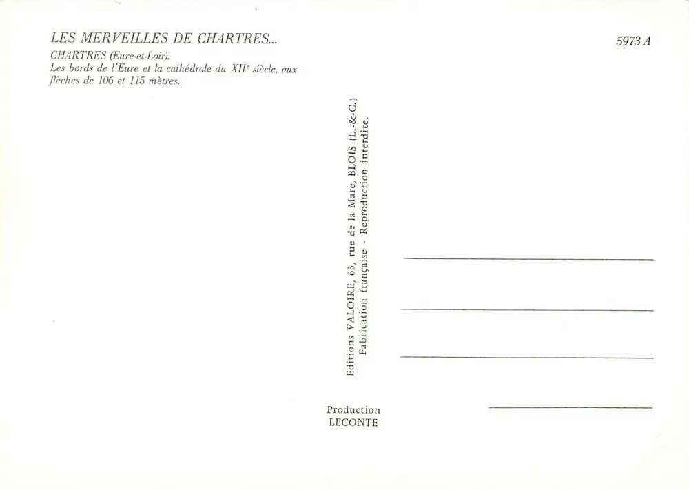 Chartres — Kathedrale des 12. Jahrhunderts an den Ufern der Eure — Valoire-Ausgaben - Rückseite