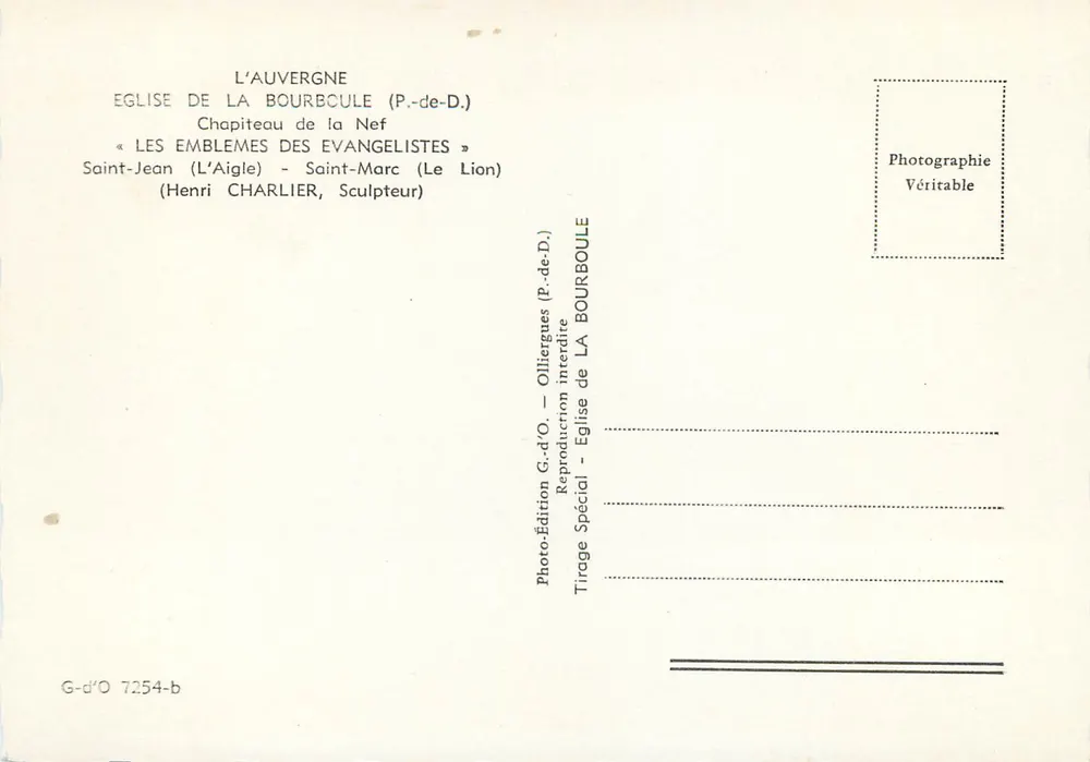 Église de La Bourboule — Chapiteau de la Nef — Emblemes des Évangélistes - Verso