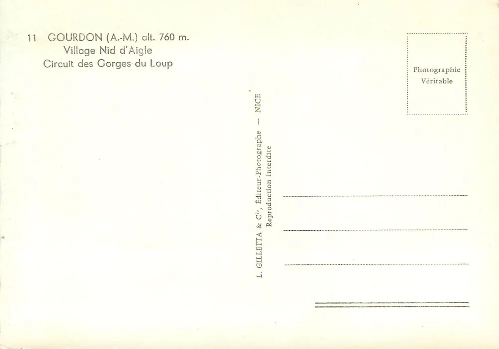 Gourdon (A.-M.) — Dorf Nid d'Aigle — L. Gilletta & Cie, Nizza - Rückseite