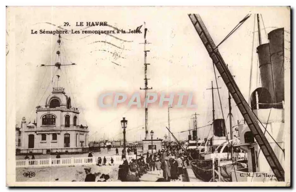 Le Havre — O Sémaphore e os rebocadores na Ponta — C. M. Le Havre - Frente