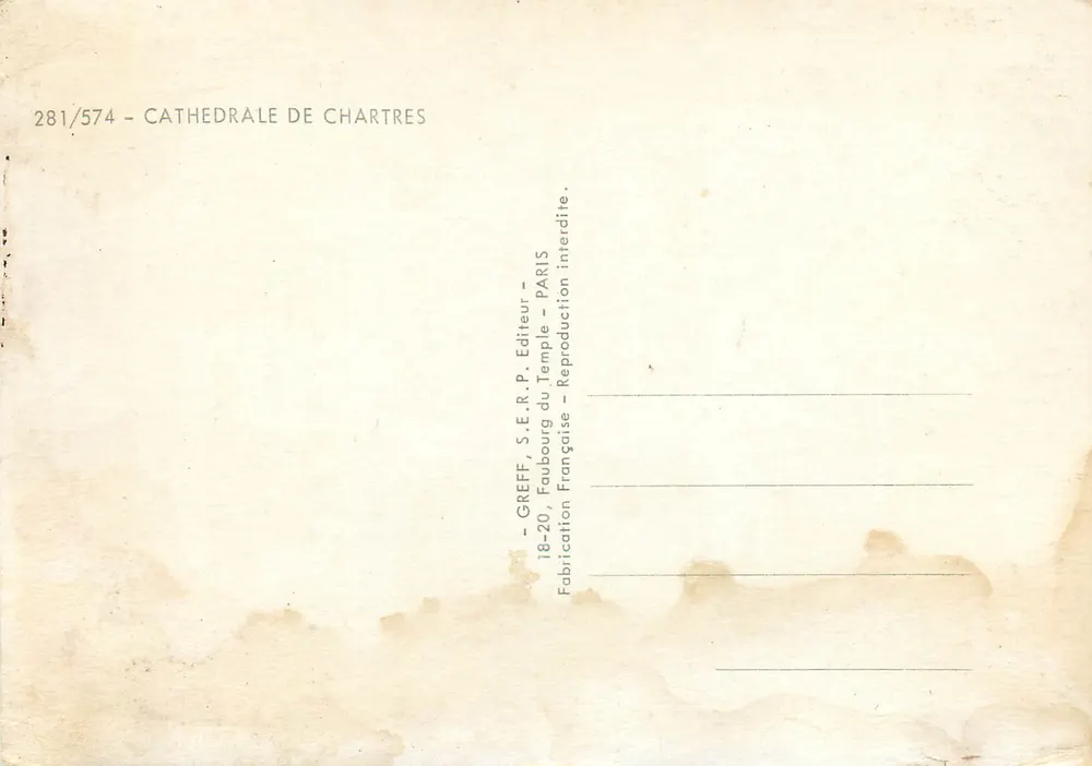 Cathédrale de Chartres — vue panoramique, intérieurs et détails architecturaux — éditeur GREFF, S.E.R.P., Paris - Verso