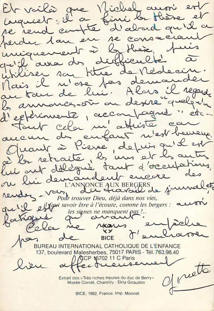 A Anúncio aos pastores — Excerto das «Très riches Heures do duque de Berry» — BICE, 1982 - Verso