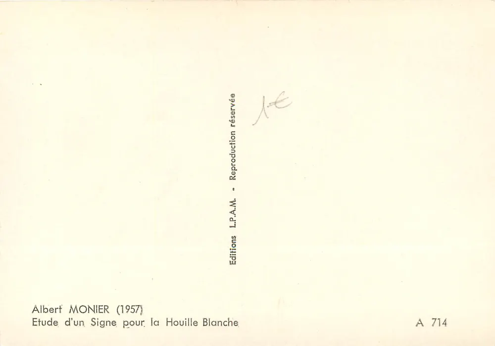 Brücke der Weißen Kohle — Studie eines Schilds für Weiße Kohle — Albert Monier (1957) - Rückseite