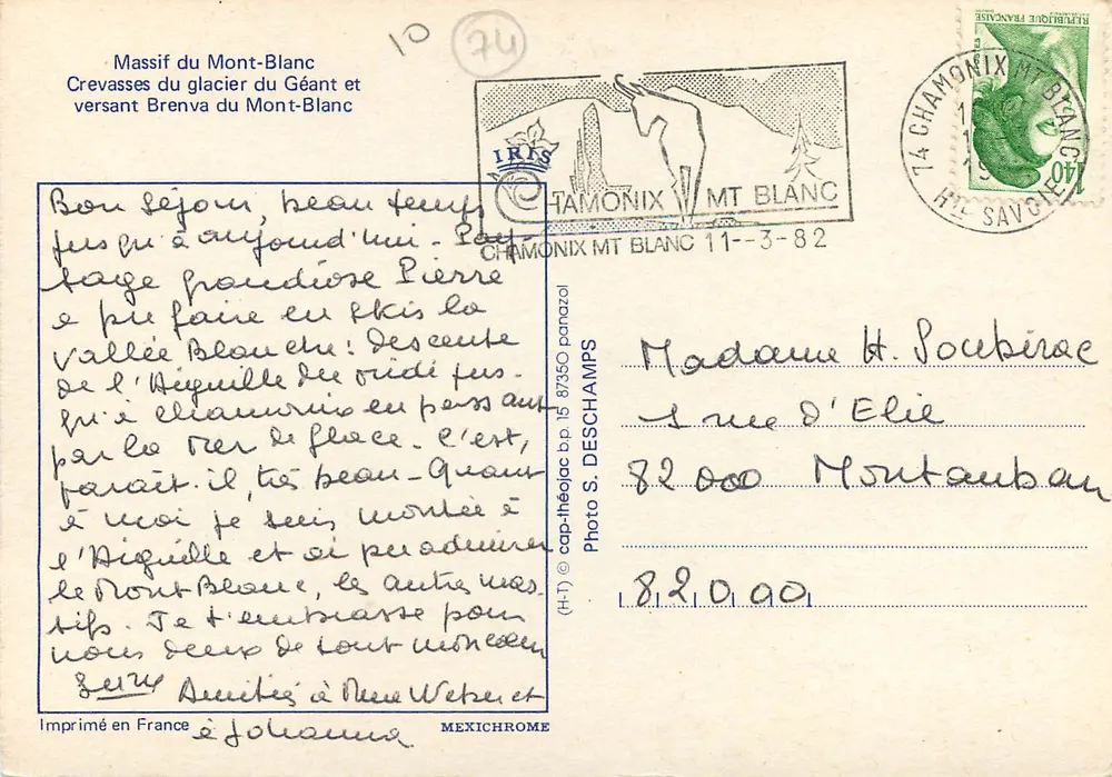 Massif du Mont-Blanc — Risse des Géant-Gletschers und Brenva-Hang — Foto S. Deschamps, Verlag IRIS - Rückseite