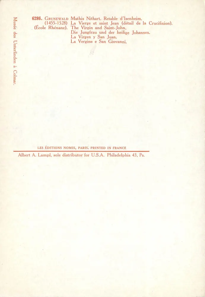 A Virgem e São João — detalhe do retábulo de Isenheim — Grunewald, escola renana (1455-1528) - Verso