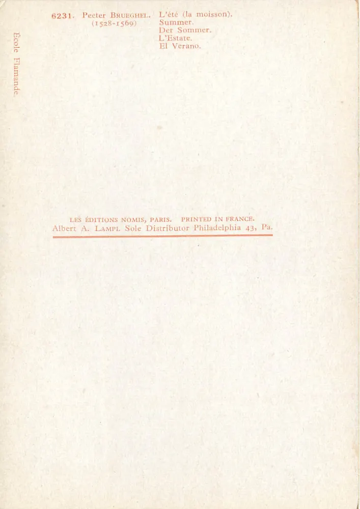 Petrus Brueghel — O verão (a colheita) — Escola Flamenga, n°6231 - Verso