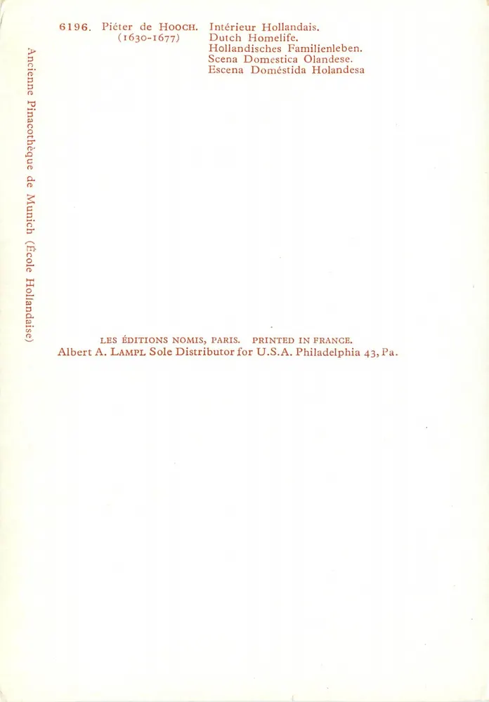 Interior Holandês — Piéter de Hooch (1630-1677) — Les Éditions Nomis, Paris - Verso