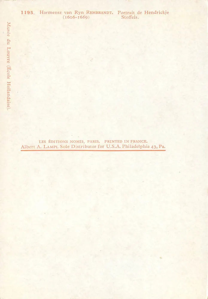 Porträt von Hendrickje Stoffels — Harmensz van Rijn (Rembrandt), 1669 — Éditions Nomis, Paris - Rückseite